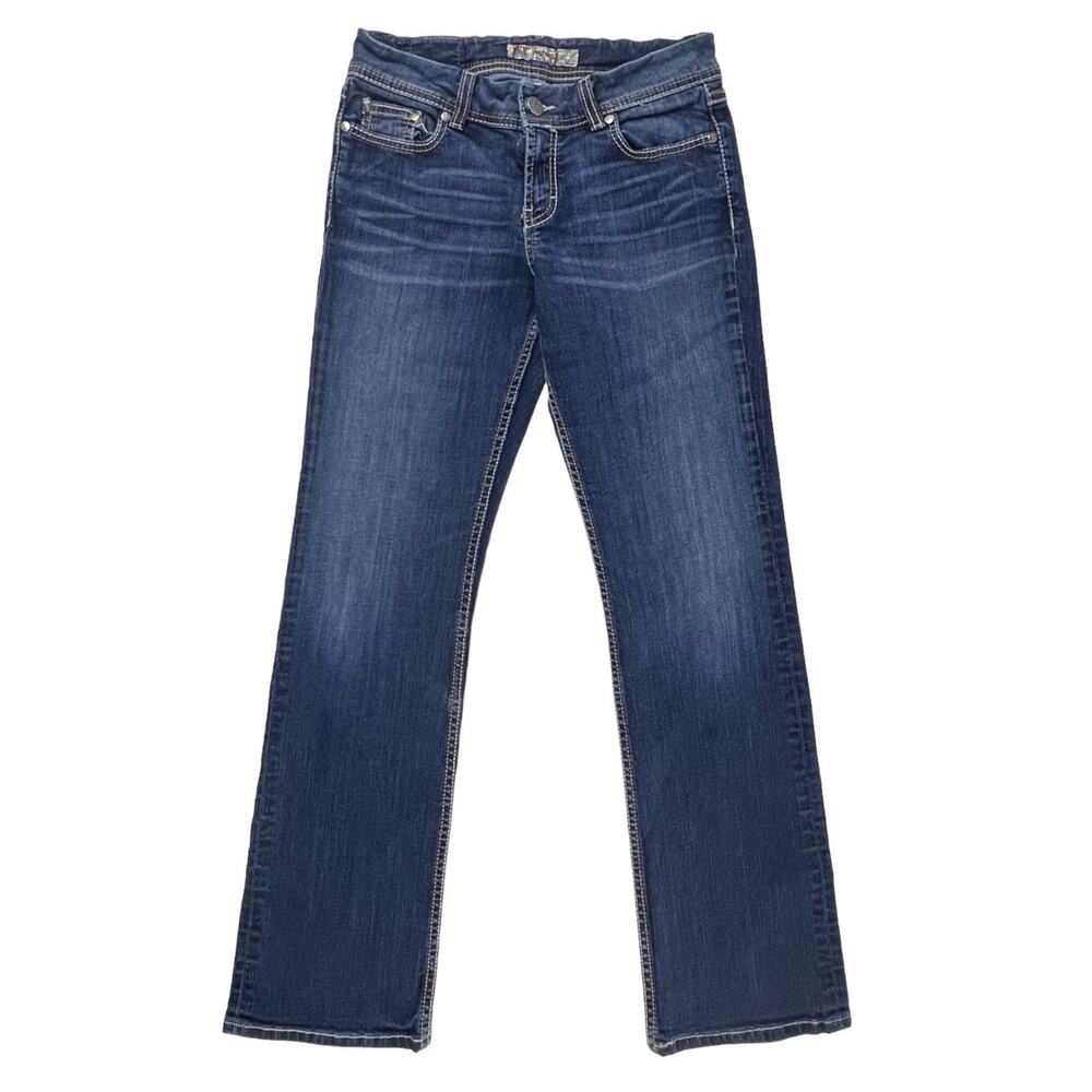 BKE Harper Jeans Boot Cut Stretch Low Rise Dark Blue Wash Womens 29 X 30.5